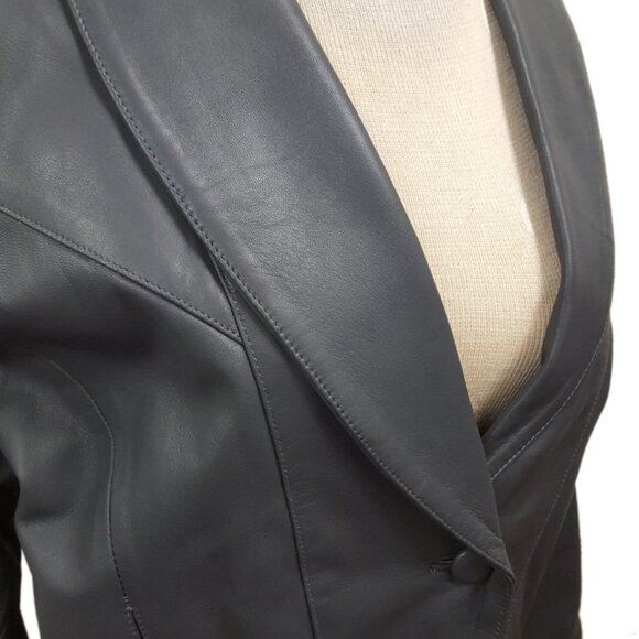 Women’s Vintage 1 Button Leather Short Jacket with Leather Pants Church Suit Set - Picture 11 of 16